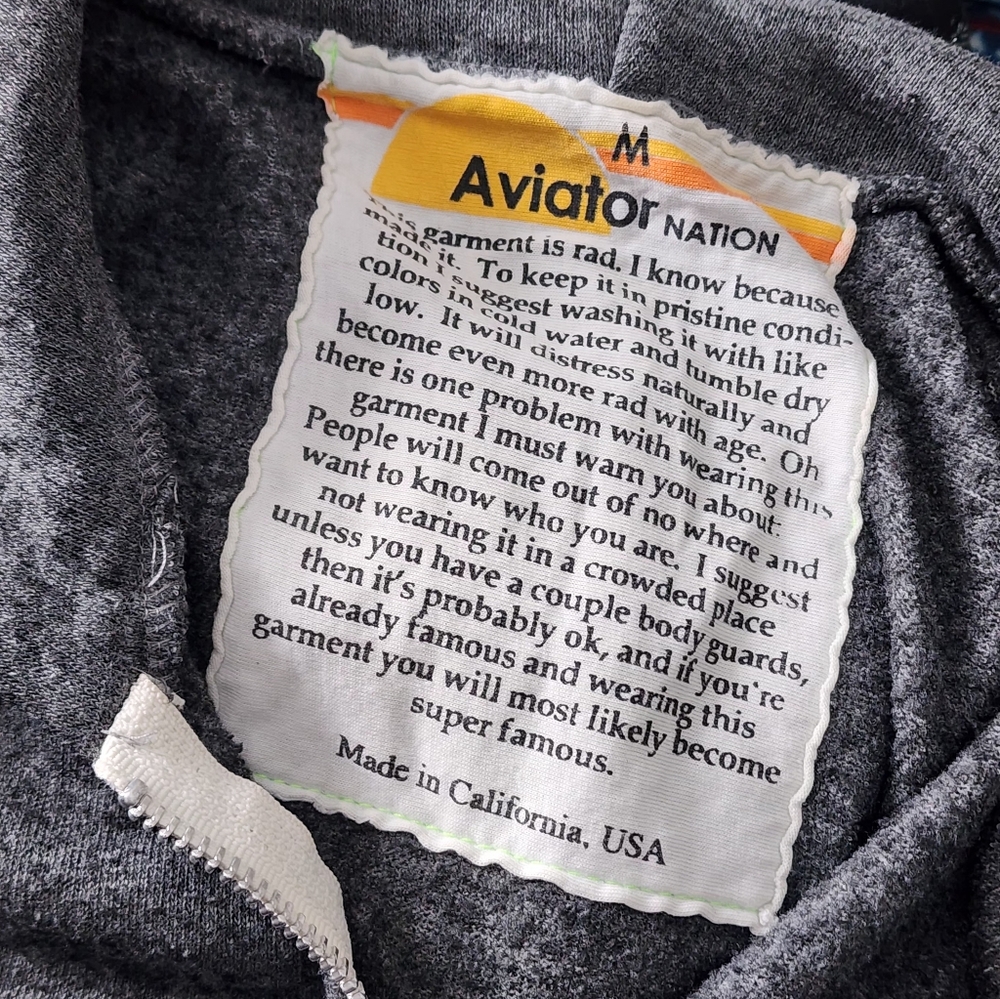 Aviator Nation Gray Zip Hoodie with Multi-Color Patch - Picture 3 of 4